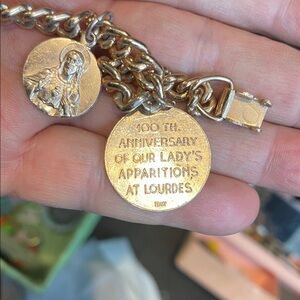 Gold Tone 1958 Catholic Lourdes Anniversary Bracelet